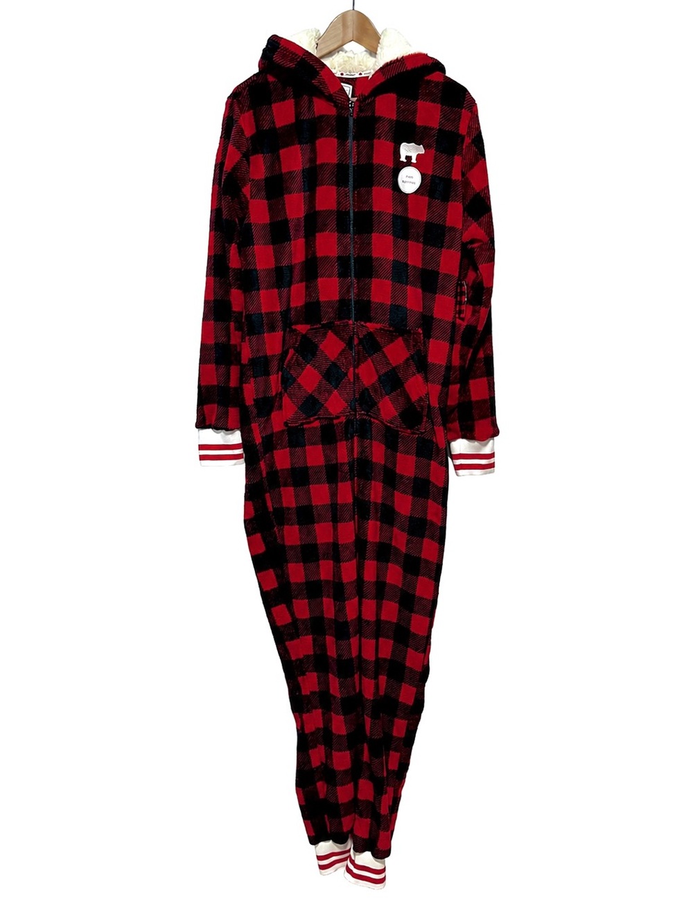 Canadiana Buffalo Plaid Hooded Union Suit Bear Ears Men’s M